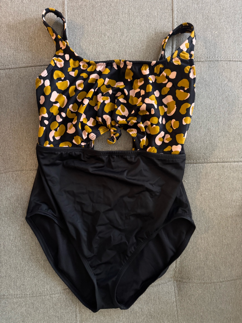 Black One-Piece Swimsuit with Leopard Print